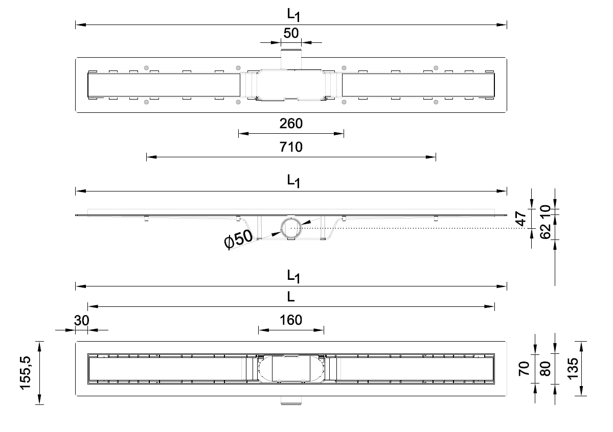 Душевой канал с решёткой Styron Классик 1000 мм  с сухим сифоном STY-K-100 - фото 2