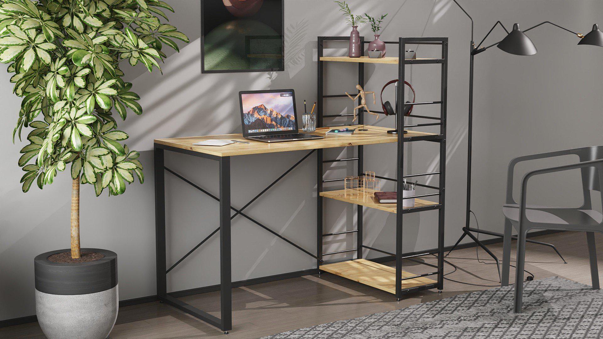 Письменный стол Ferrum-decor Konekt с этажеркой металл/ДСП 16 мм Черный/Дуб Артизан (FRD-104221) - фото 1