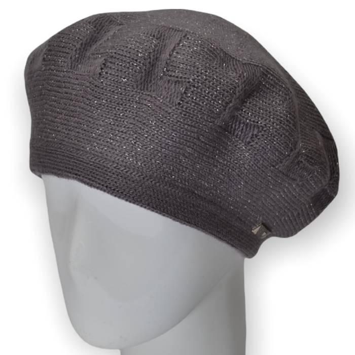 Берет женский Lirus Тетрис двойной теплый шерстяной украшенный люрексом Темно-серый