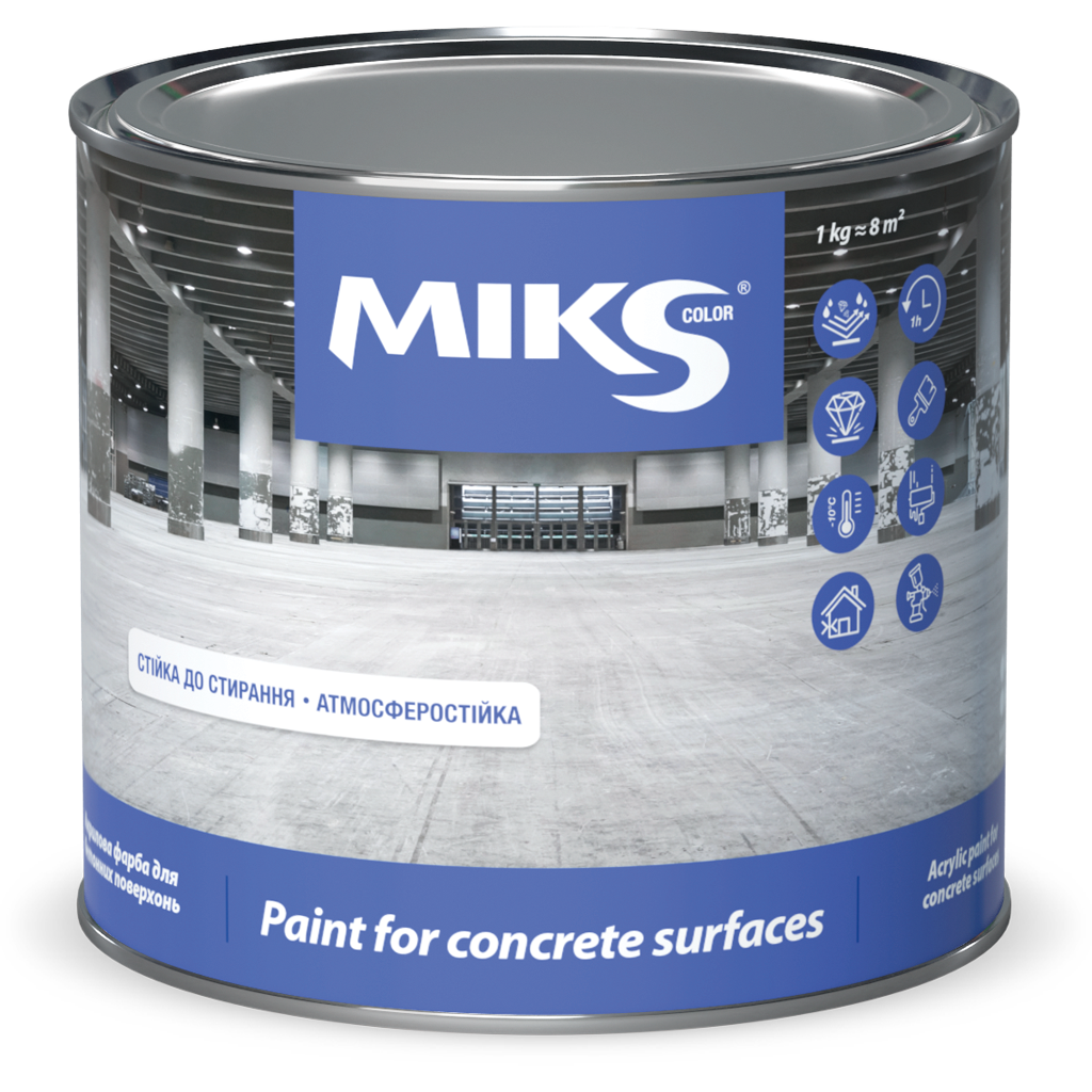 Фарба для бетонних поверхонь MIKS Сolor 2,5 кг Сірий (2493674196)