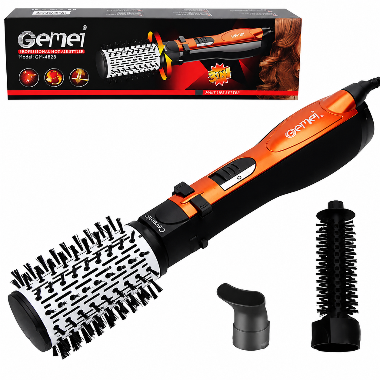 Фен-щетка для волос Gemei GM-4828 3в1 с насадками (ML-06341)