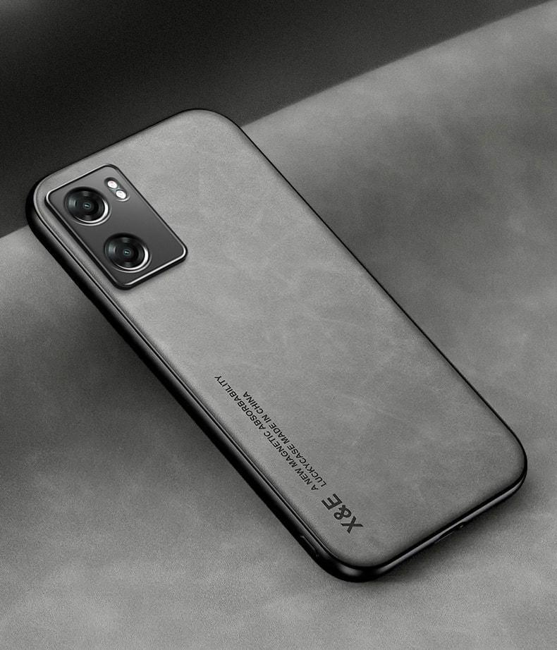Кожаный чехол XnE OPPO A57s с металлической вставкой Grey (34261-33)