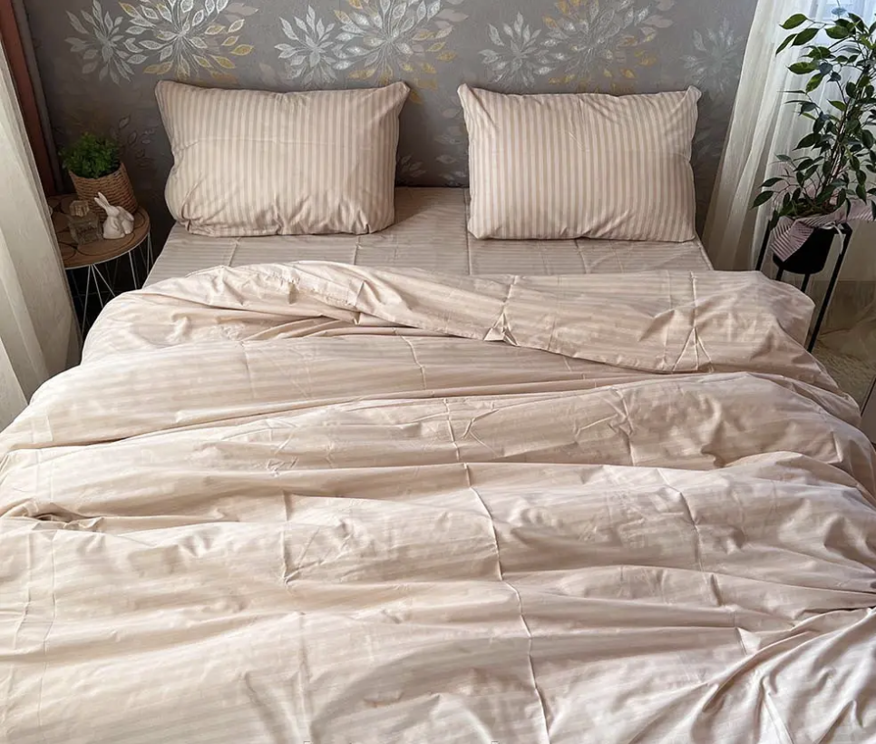 Комплект постільної білизни Gold У смужку полуторний Бежевий (bz186) - фото 1 Комплект постільної білизни Gold У смужку полуторний Бежевий (bz186) - фото 1