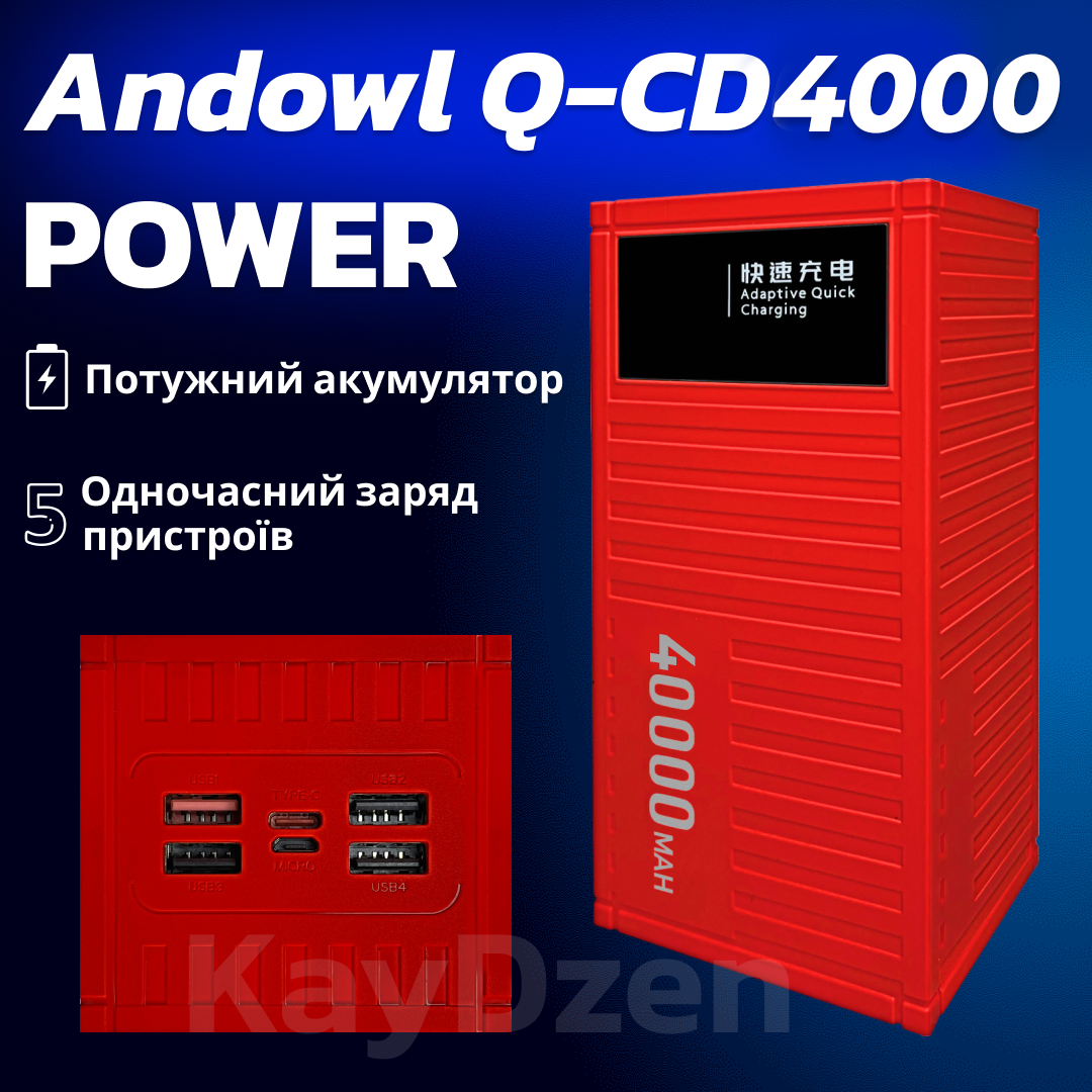 Повербанк Andowl Q-CD4000 40000 mAh швидка зарядка QC3.0 PD30W Червоний (0c3fc02a) - фото 6