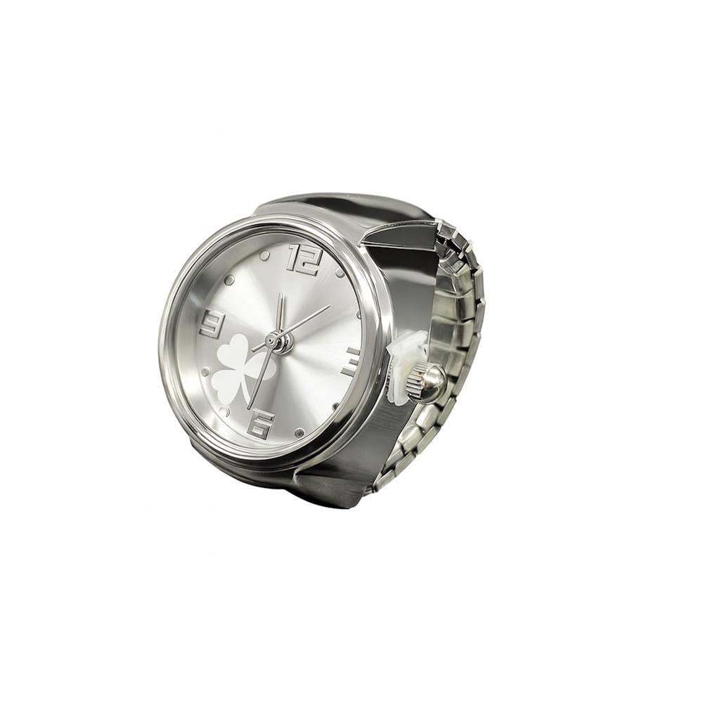 Кольцо-часы на палец Клевер Серебристый с белым (3000004268)