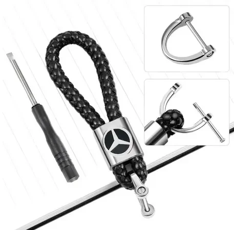 Брелок кожаный косичка Mercedes Мерседес с подарочной коробкой