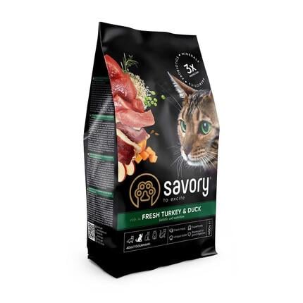 Корм для кошек сухой Savory Cat Gourmand Fresh Turkey&Duck Индейка и утка для взрослых требовательных ко вкусу пищи 400 г (30044)