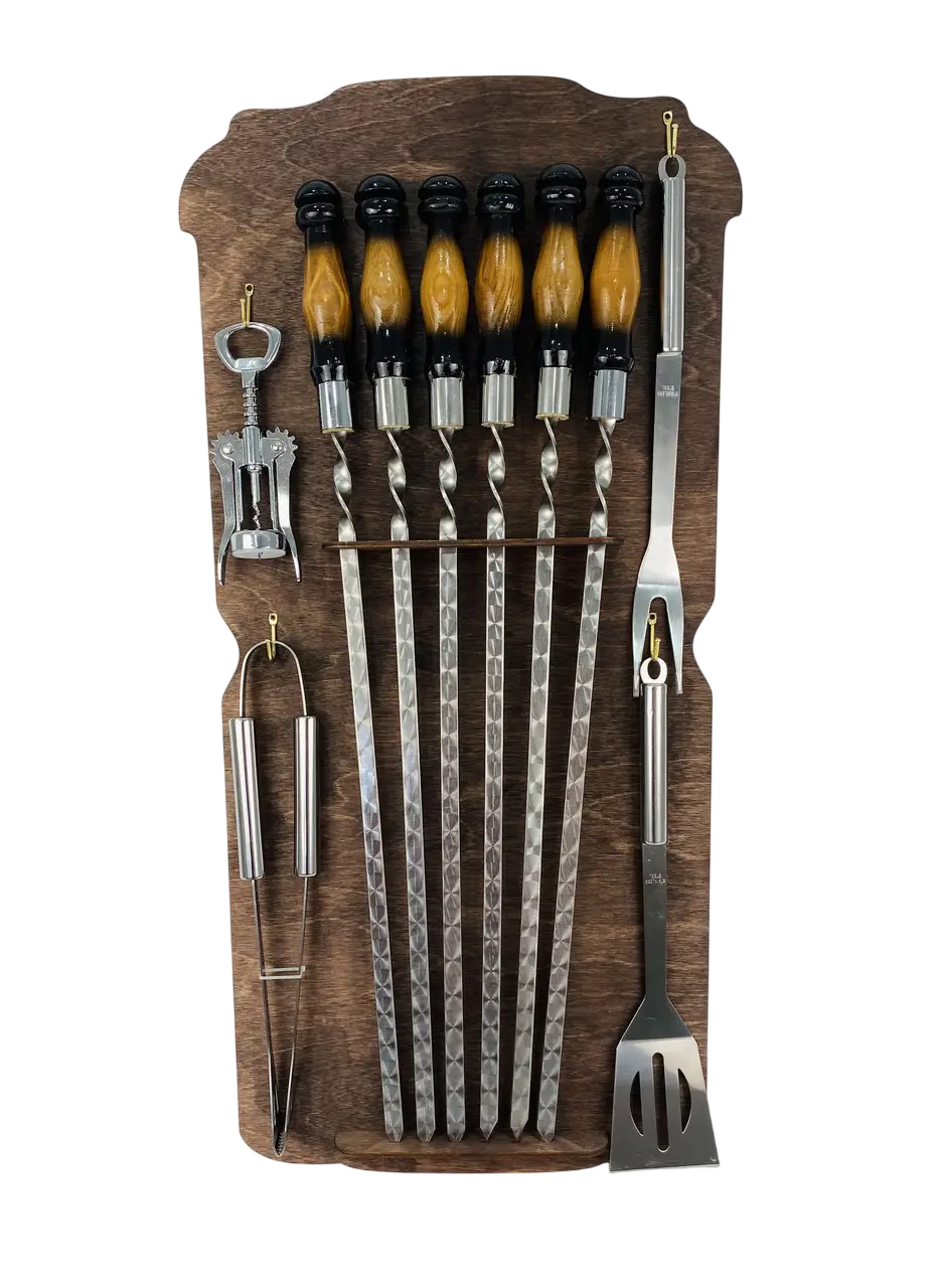 Набор настенный шампуров GrillMaster NB-4002 щипцы/лопатка/вилка нержавеющая сталь 3 мм 11 пр. (10-164-NB-4002)