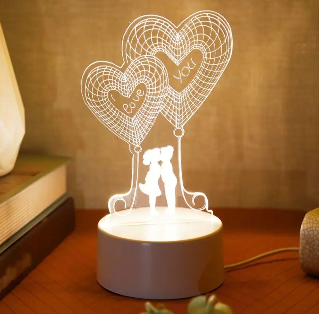 Светильник-ночник 3D светодиодный Романтика USB-порт/сеть Белый теплый (Л-016) Светильник-ночник 3D светодиодный Романтика USB-порт/сеть Белый теплый (Л-016)