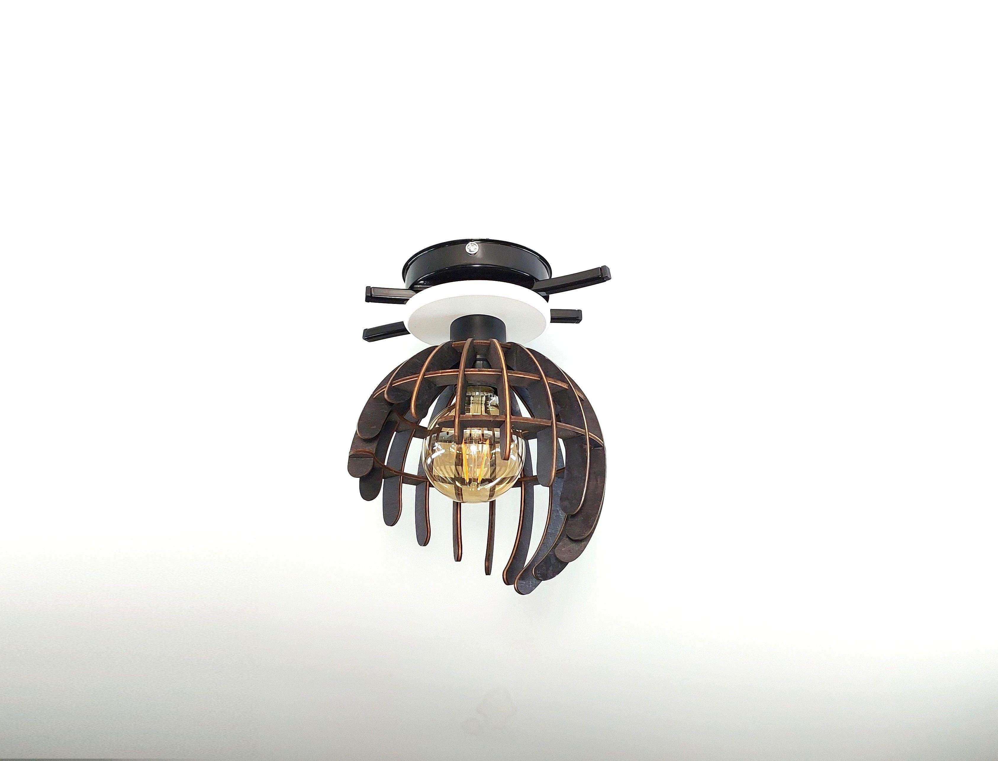 Люстра в стиле лофт на 1 лампочку с деревяным плафоном Черный 4341-12) - фото 2