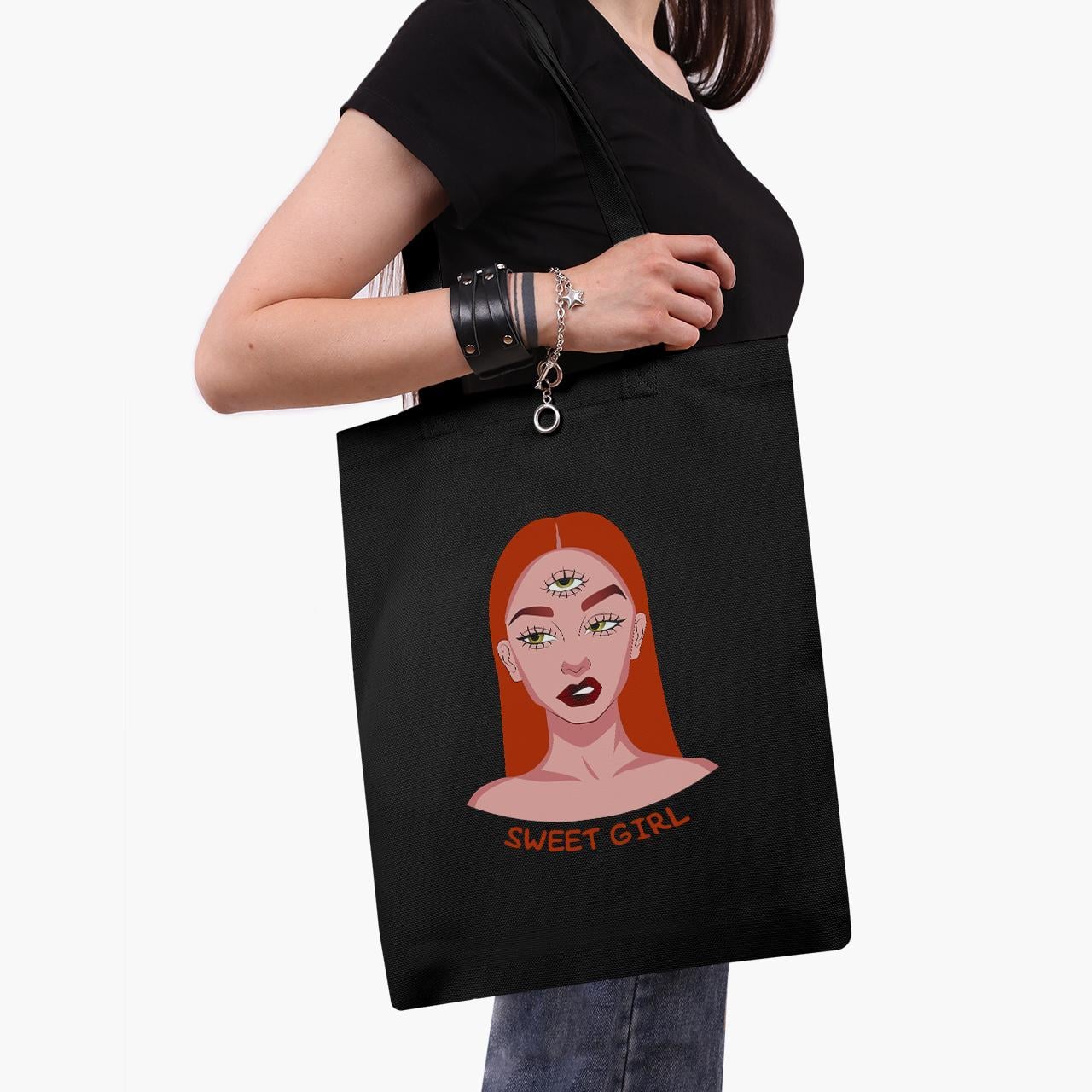 Эко сумка шоппер Sweet girl Digital art 41х35 см Черный (9227-1634-BK)