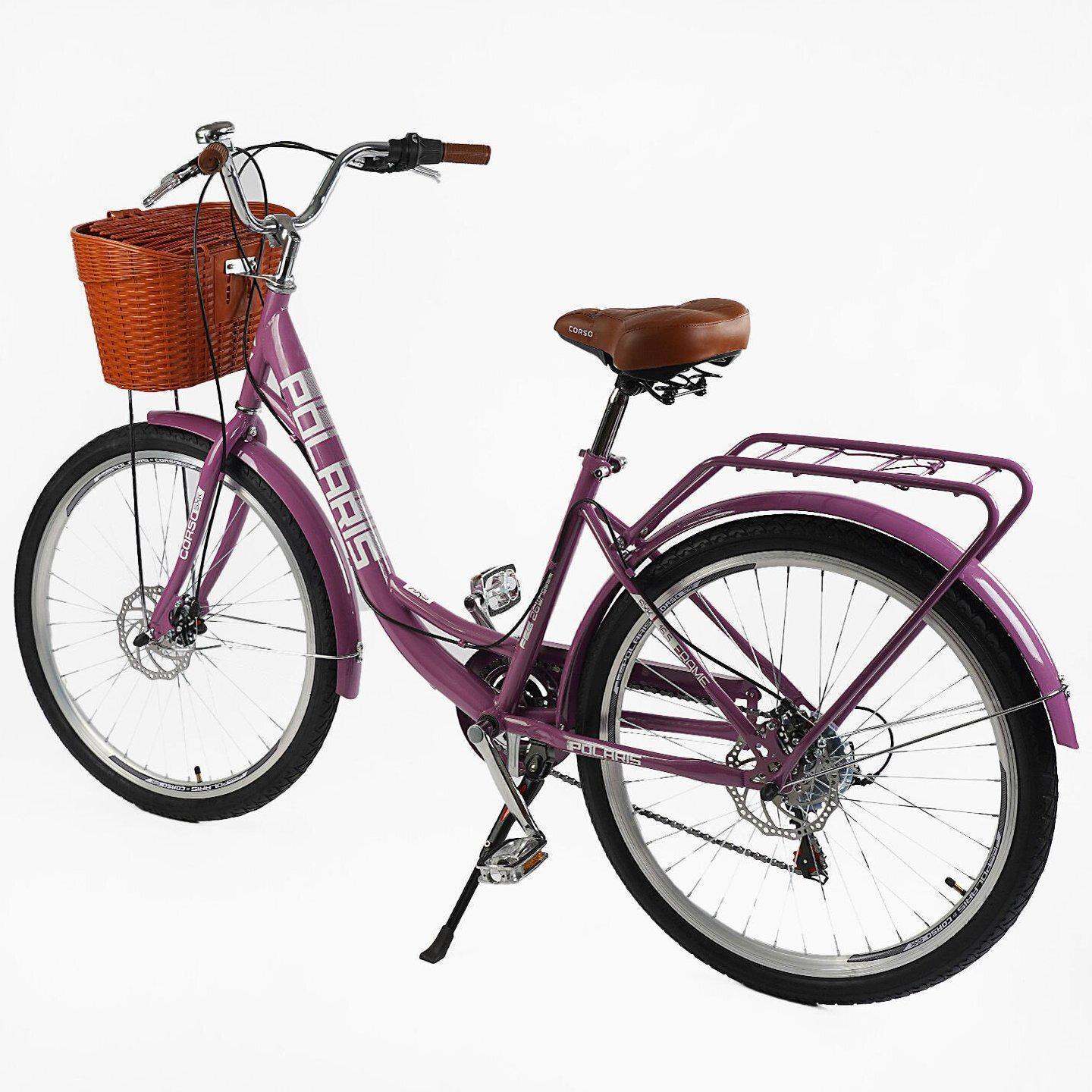 Велосипед міський Corso Polaris з кошиком та багажником рама 16,5"/26" Рожевий - фото 3 Велосипед міський Corso Polaris з кошиком та багажником рама 16,5"/26" Рожевий - фото 3