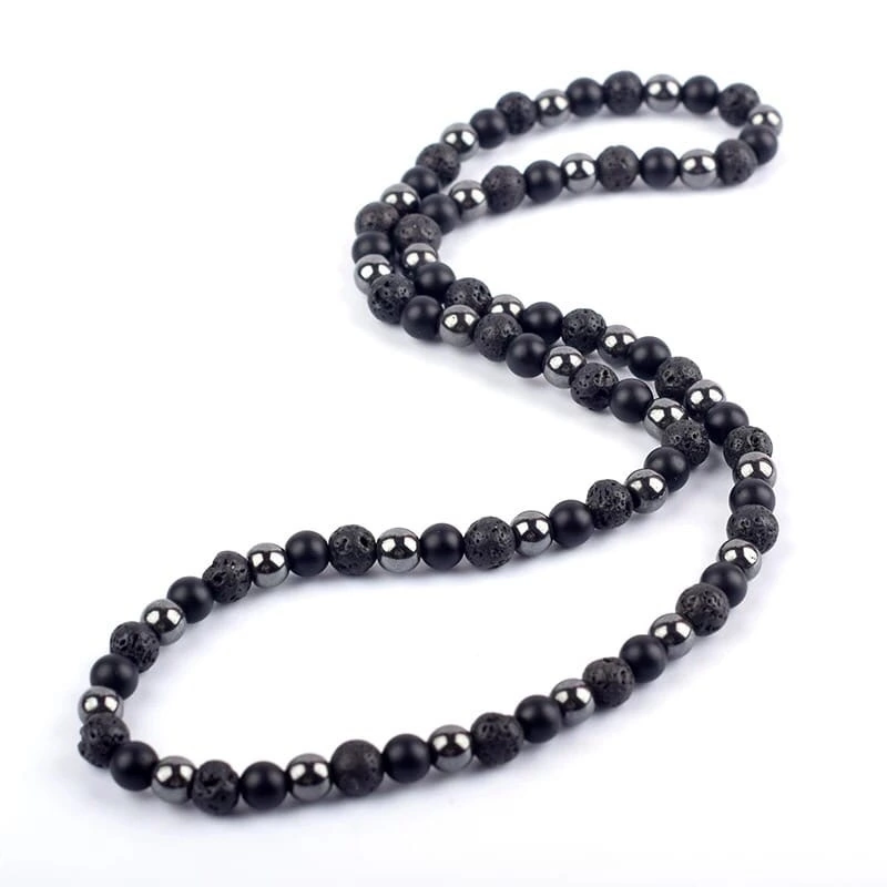 Намистo з лавового каменю шунгіту та гематиту 6 мм р. 40 (19022)
