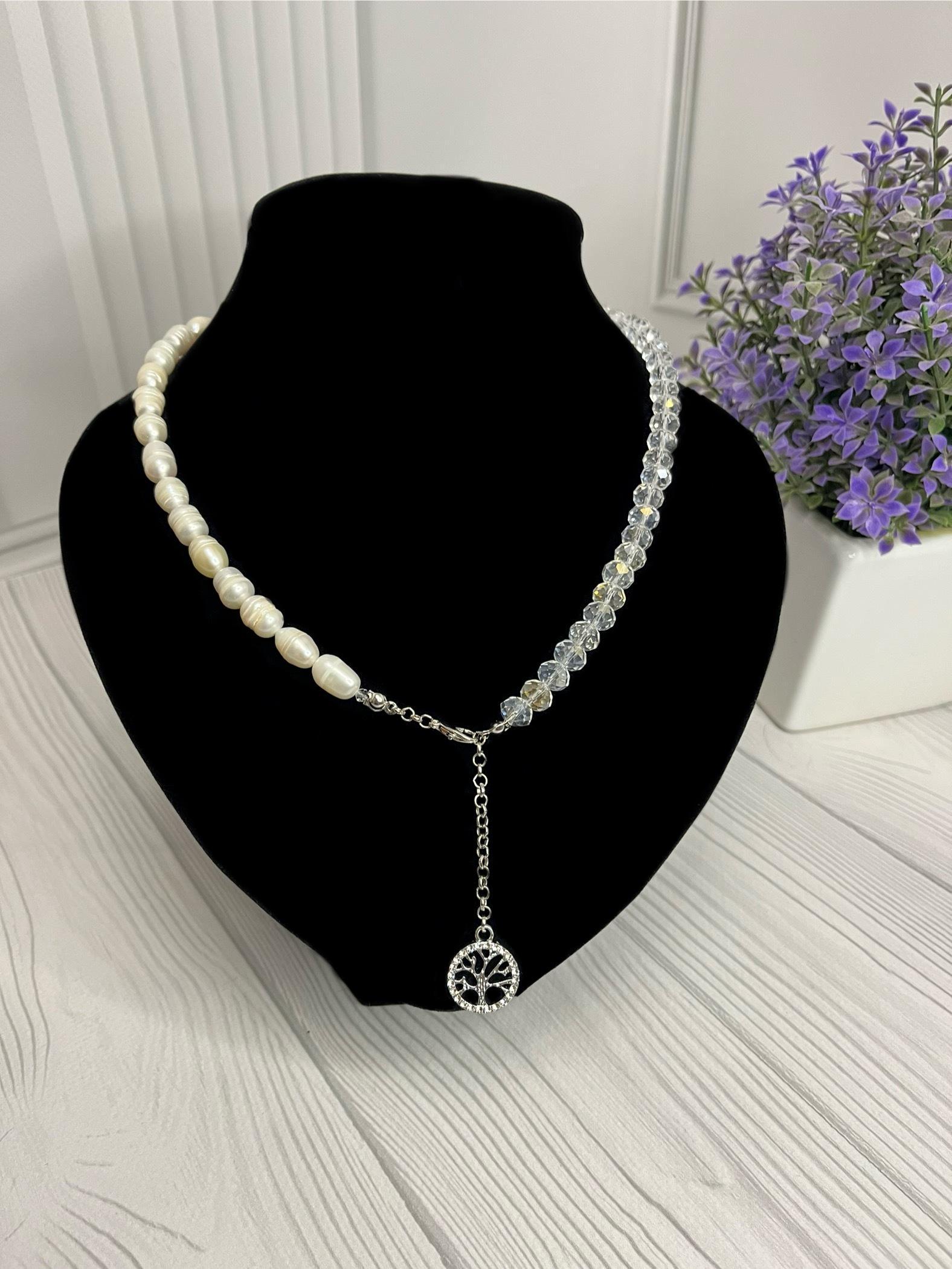 Кольє з перлів та кришталю Дерево життя (J10004)