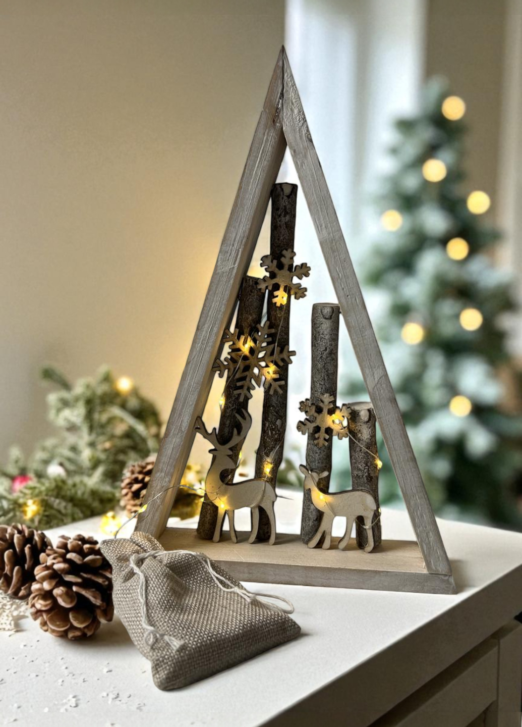 Новогодняя декорация Livarno Home Nordic Deer Tree деревянная с LED подсветкой 34,5 см Бежевый (7860)