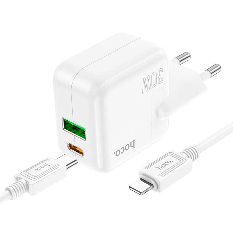 Зарядное устройство сетевое Hoco C111A PD 30W+QC3.0 Type-C to Lightning White (00000064607_1) - фото 2