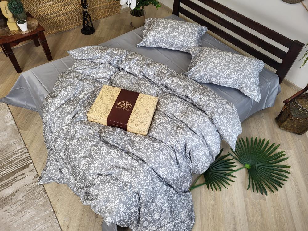 Комплект постільної білизни Premium Muscat двоспальний на гумці сатин Gray