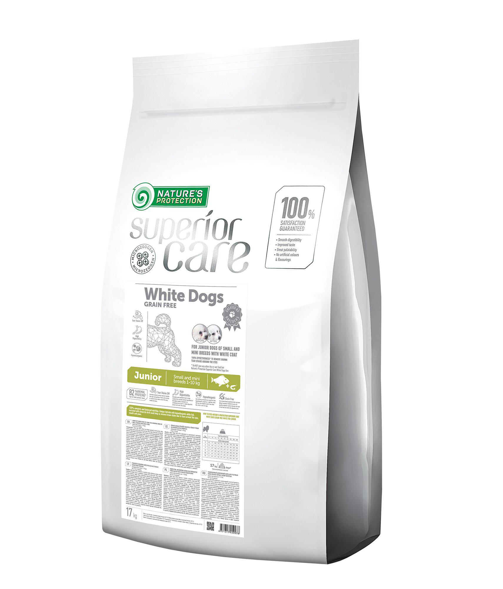 Сухой корм Superior Care White Dogs Grain Free Junior Small and Mini Breeds для щенков малых пород с белой расцветкой шерсти 17 кг - фото 1 Сухой корм Superior Care White Dogs Grain Free Junior Small and Mini Breeds для щенков малых пород с белой расцветкой шерсти 17 кг - фото 1