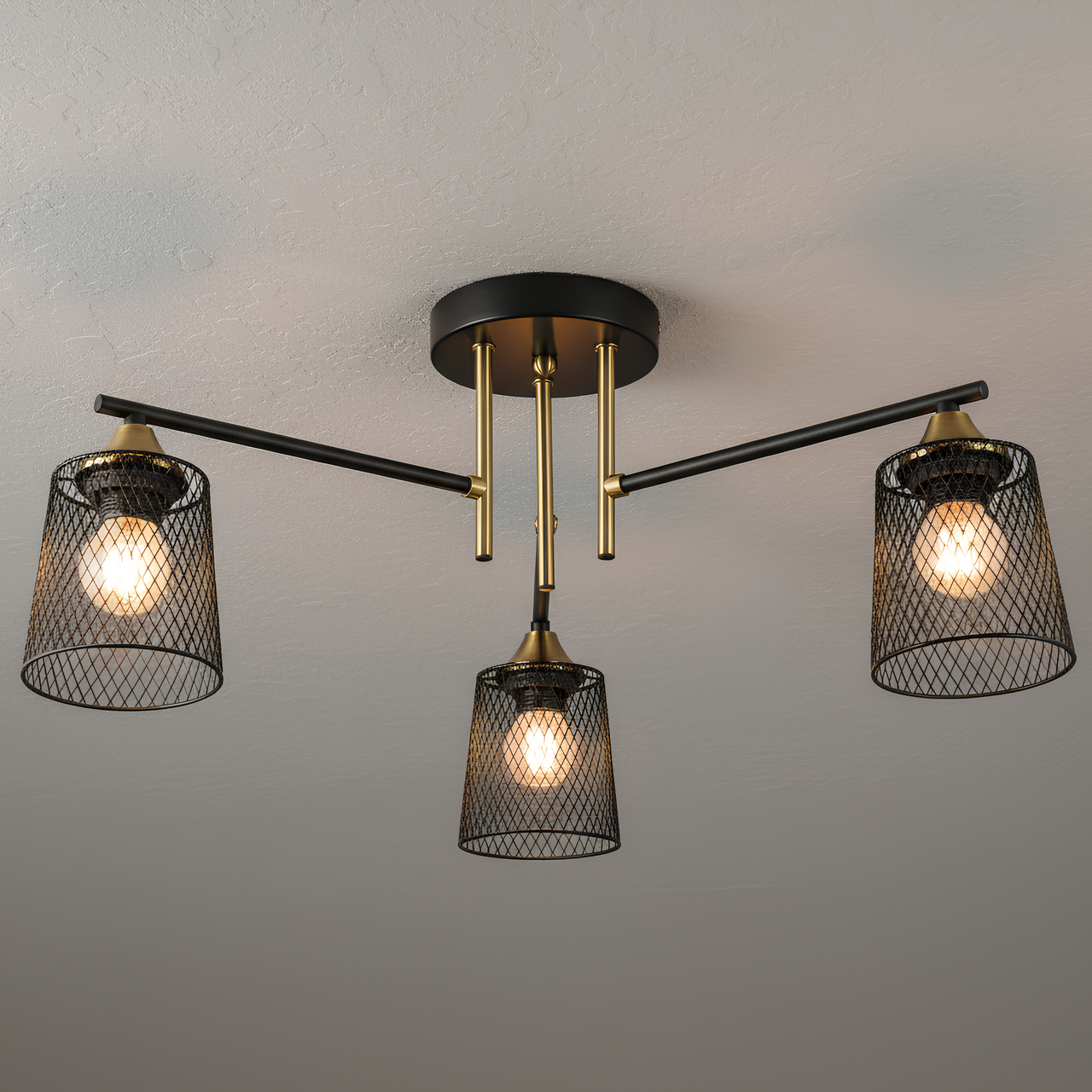 Люстра Valeso в стиле лофт на три плафона под лампы Е27 Черный/Медный (B A4437/3 BK+COP)