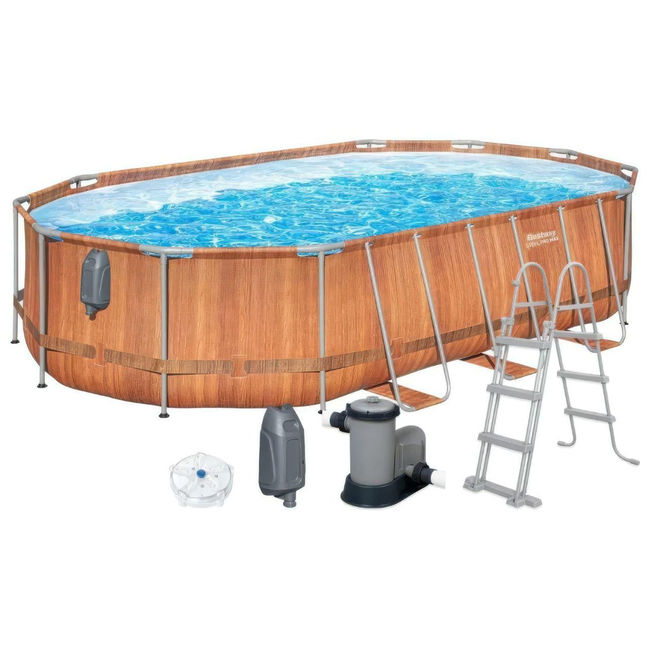 Бассейн каркасный Bestway 56719 овальный с фильтр-насосом/лестницей и LED подсветкой 610×366×122 см (34180772)