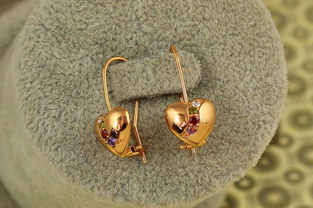 Серьги Xuping Jewelry надежда в сердце с разноцветными камнями 2,1 см Золотистый (2575369071)