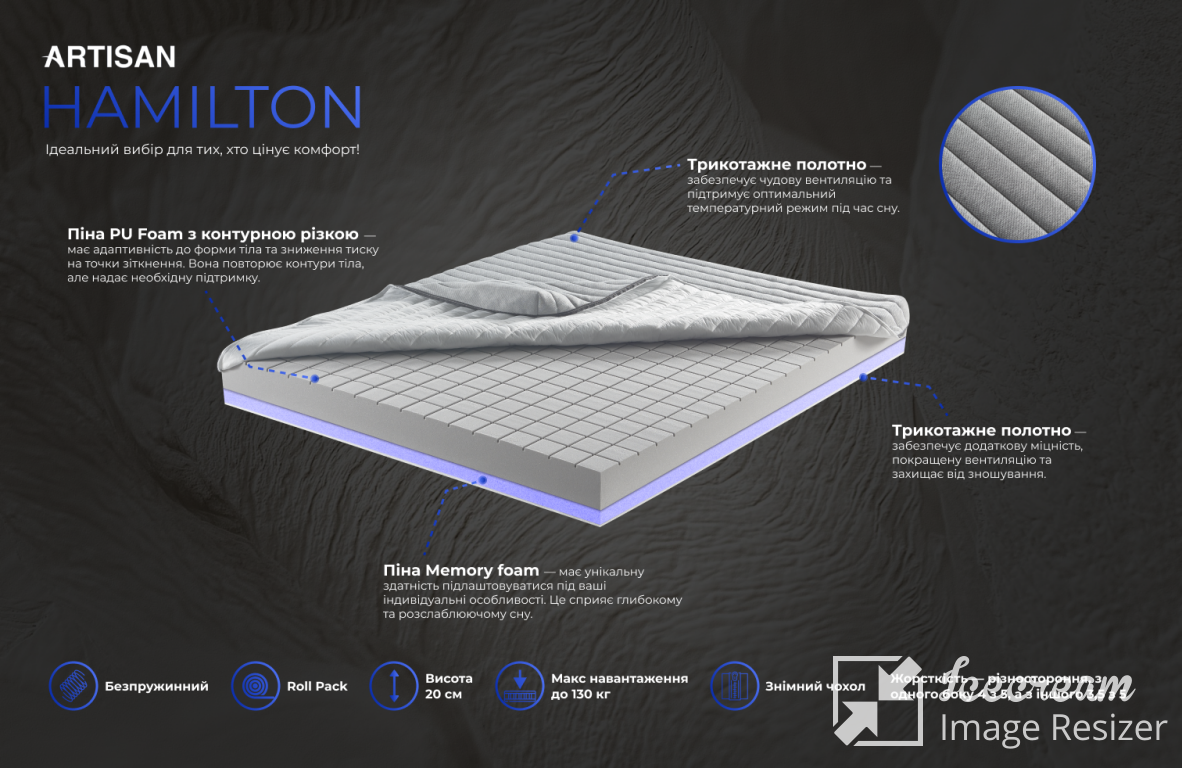 Матрац ортопедичний безпружинний ARTISAN Hamilton 200х200 см - фото 3 Матрац ортопедичний безпружинний ARTISAN Hamilton 200х200 см - фото 3