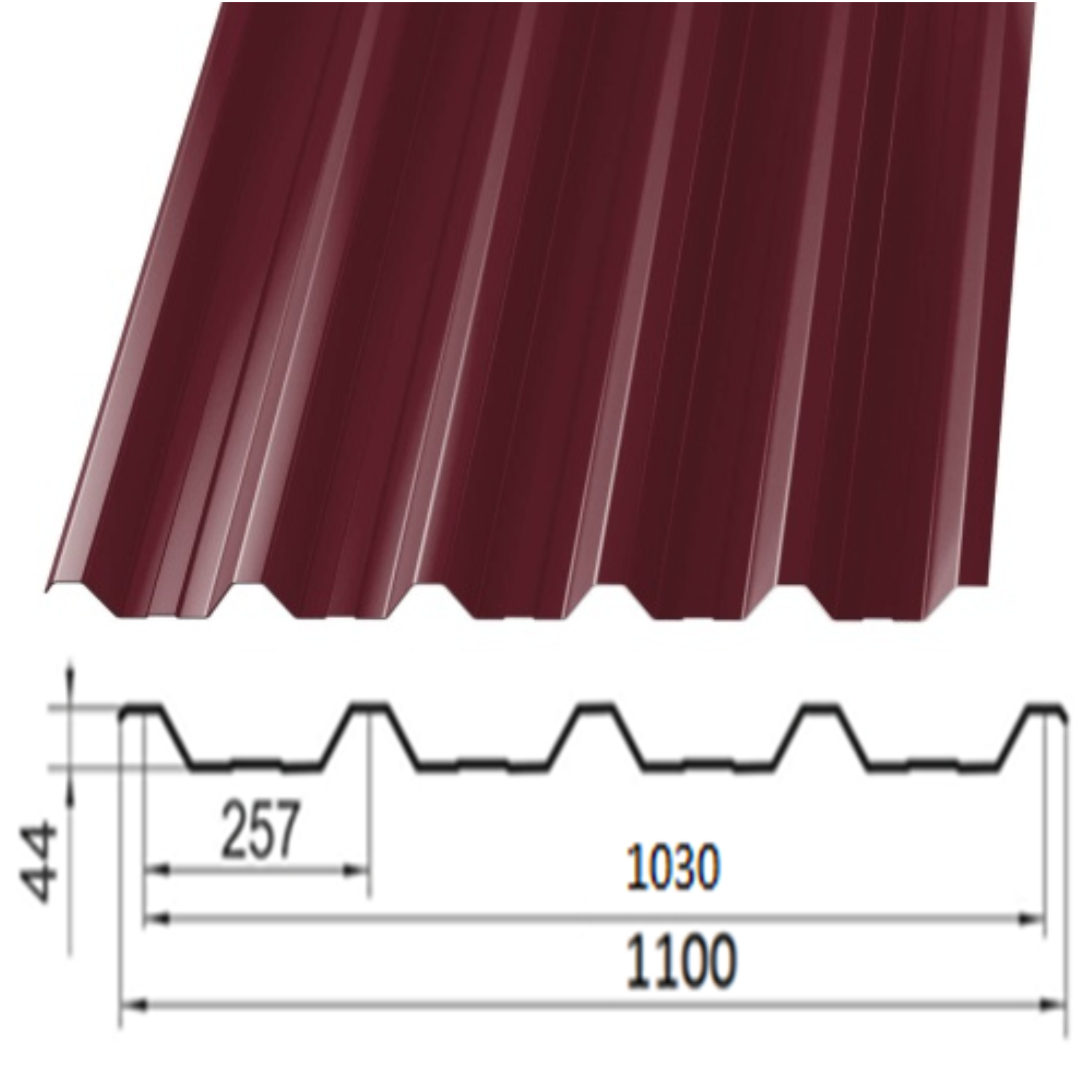 Профнастил Partner НС-44 0.45 цинк 120 г/м.кв 1100х2000 мм Ral 3005 поліестер Червоне вино - фото 2