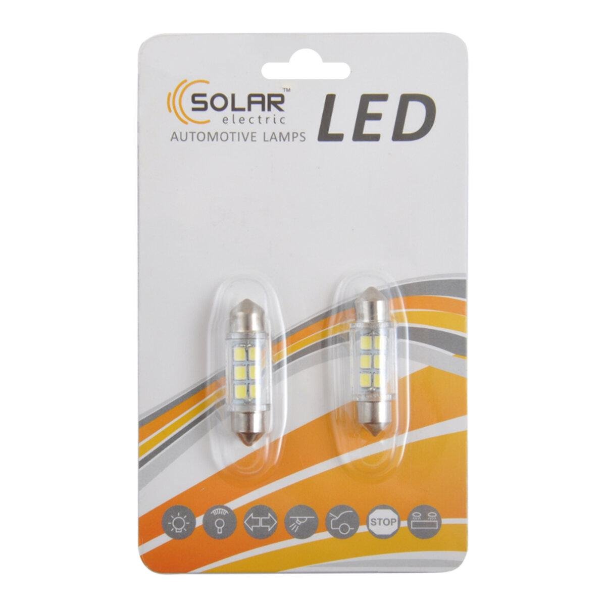 Автомобильная лампа LED Solar 12V SV8.5 T11x36 мм 6smd 3528 2 шт. White (1730)