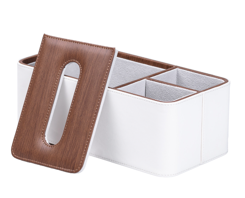 Салфетница-органайзер из эко-кожи для дома и кафе 3 отделения Белый/Коричневый - фото 6