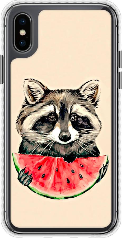 Чехол на iPhone X Енотик с арбузом (4605pc-1050-42517)