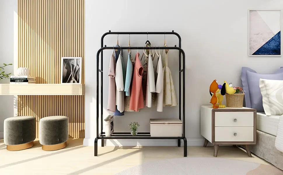 Вішалка-стійка для одягу та взуття Double floor Hanger переносна подвійна Чорний (2479518758) - фото 3