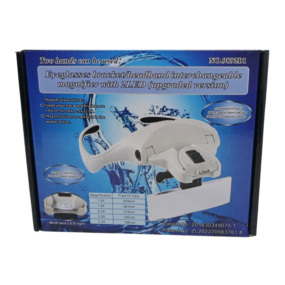 Лупа-очки бинокулярная 9892B1 с LED подсветкой 5 сменных линз 1,0X/1,5X/2,0X/2,5X/3,5X White (160415) - фото 8