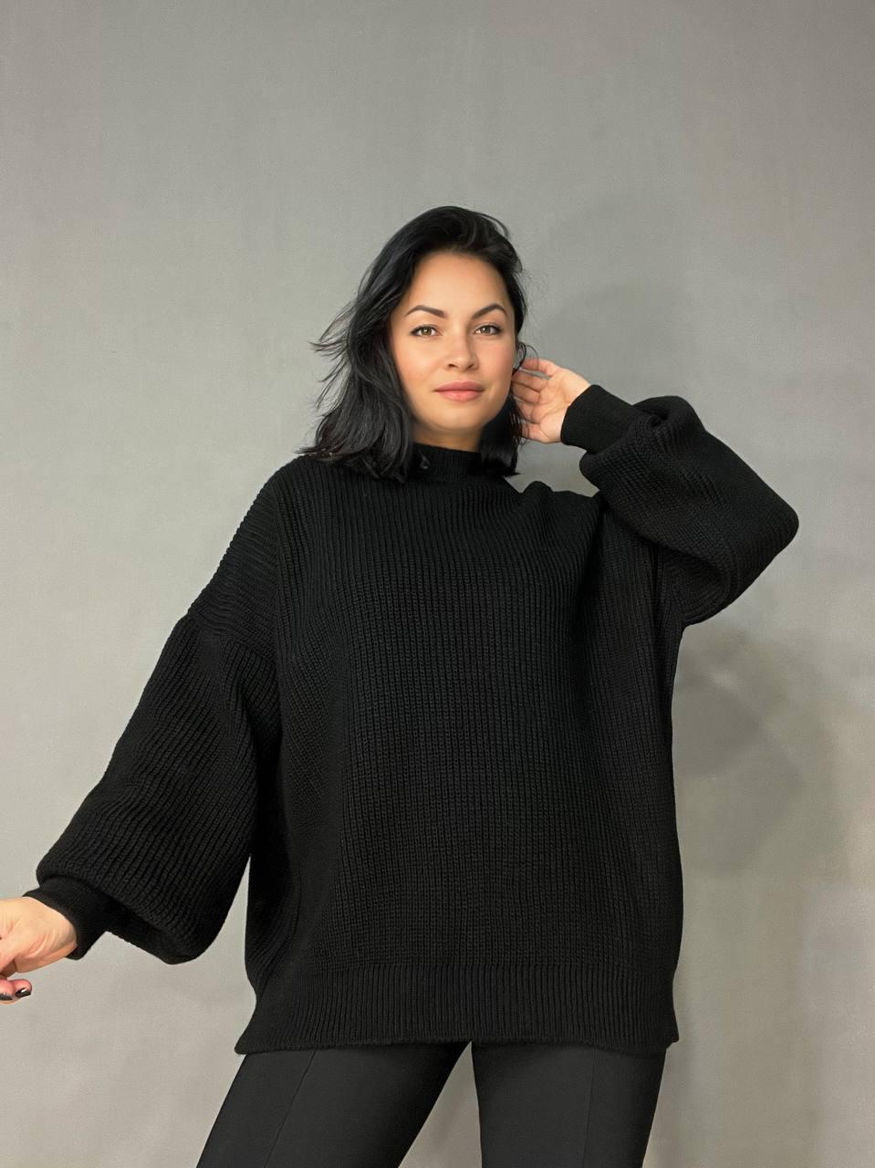 Светр жіночий MIX RAY 6607 широкий подовжений OS Чорний (1037) - фото 1