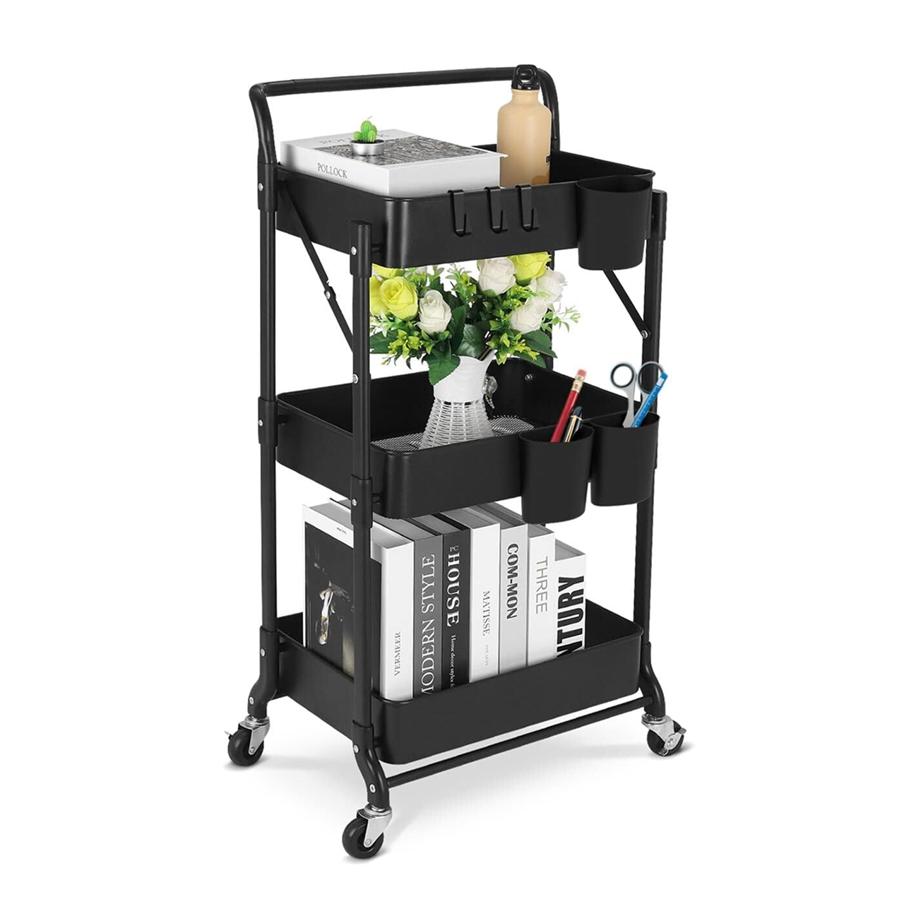 Етажерка на колесах трьохшарова універсальна металева на 3 полиці для зберігання речей Чорний (1762529025605) Етажерка на колесах трьохшарова універсальна металева на 3 полиці для зберігання речей Чорний (1762529025605)