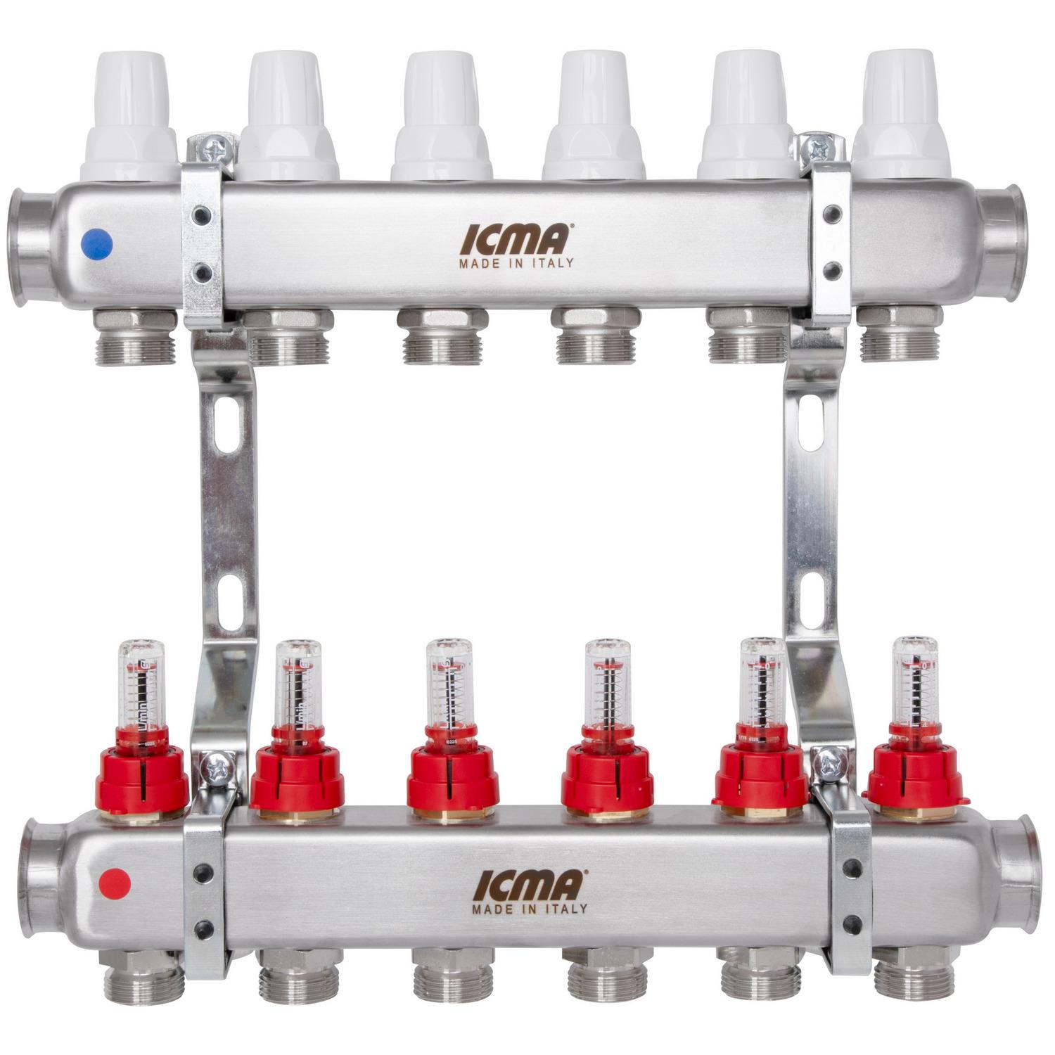Колектор для теплої підлоги ICMA 87K073179PK32QU 6 контурів з витратомірами 1"/3/4" (237331)