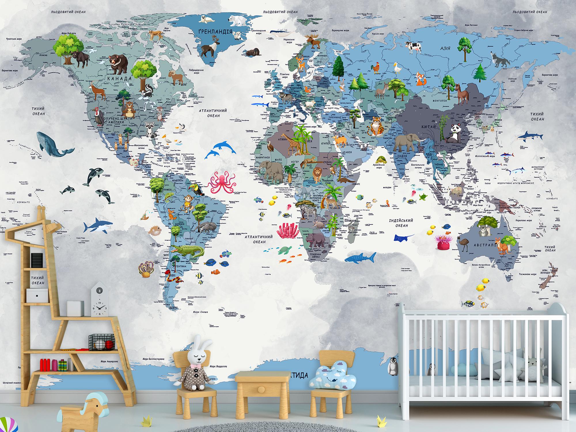 Фотошпалери флізелінові Upstream Дитяча карта світу 153х230 см (S5KM-003/3) - фото 3 Фотошпалери флізелінові Upstream Дитяча карта світу 153х230 см (S5KM-003/3) - фото 3