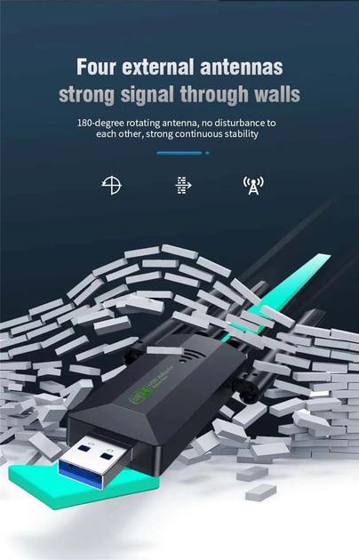 Адаптер дводіапазонний USB 3.0 Wi-Fi 5 AC 1200Mbps 2.4/5GHz з 4 антенами (U3-AC1200-4A) - фото 5