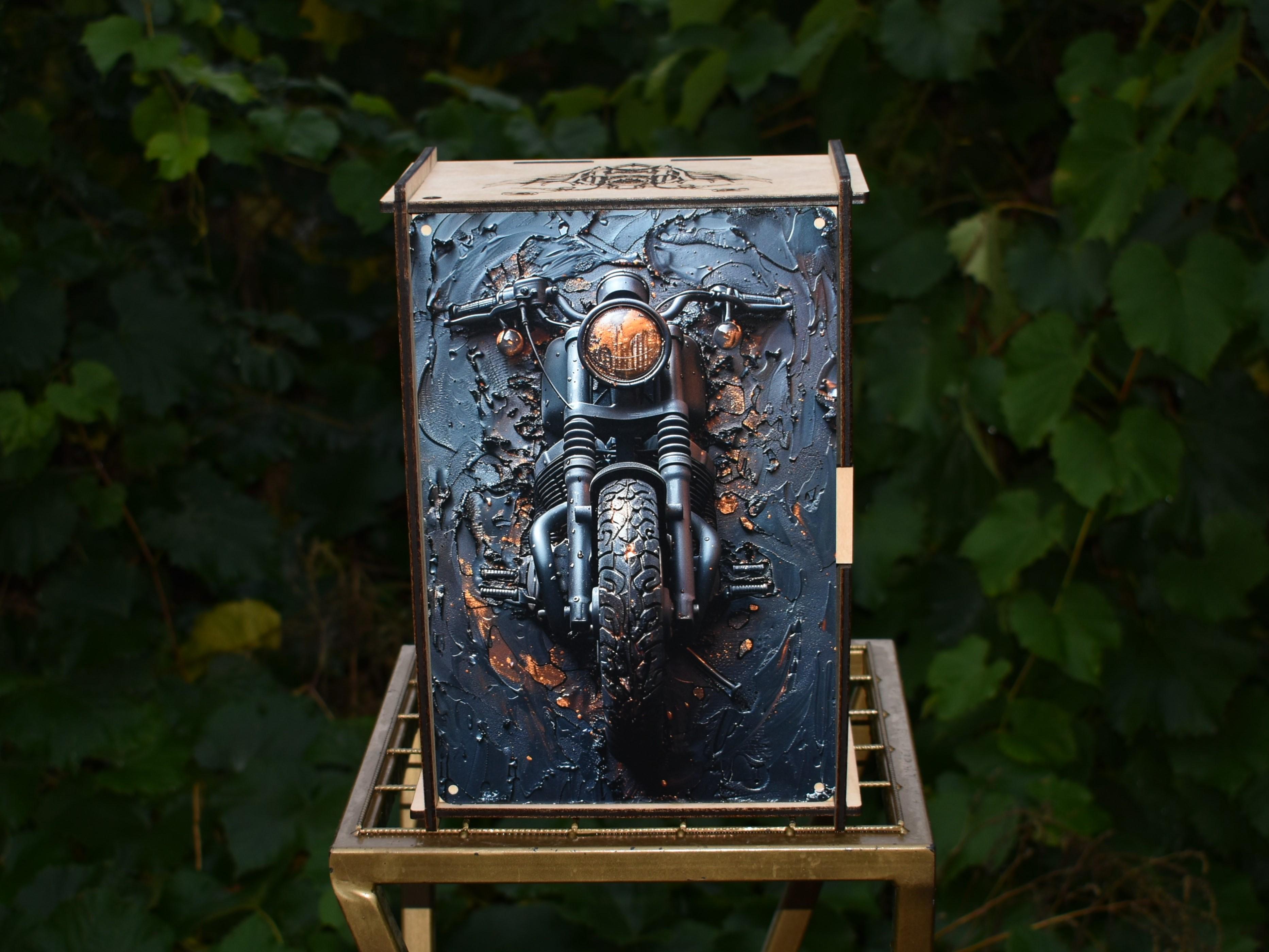 Подарочная коробка Мотоцикл 3D изображение деревянная с индивидуальной гравировкой (21347171) - фото 3