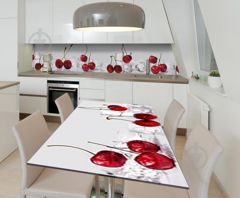 Наклейка 3Д виниловая на стол Zatarga «Вишни на кубиках льда» 600х1200 мм для домов, квартир, столов, кофейн, Наклейка 3Д виниловая на стол Zatarga «Вишни на кубиках льда» 600х1200 мм для домов, квартир, столов, кофейн,