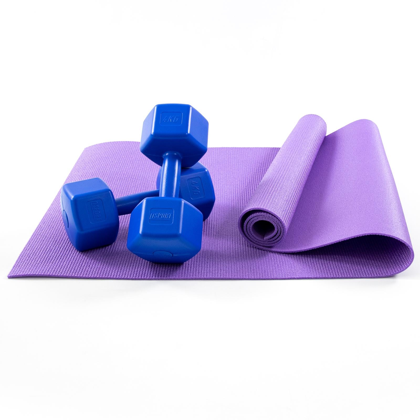 Коврик для йоги и фитнеса и гантели для фитнеса 2 шт. по 4кг Osport Set 84