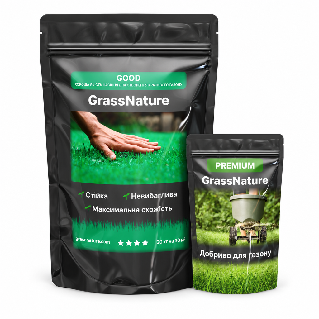 Комплект для газону GrassNature травосуміш газонна GOOD та добриво Premium 20 кг/600 м2 (38470543)