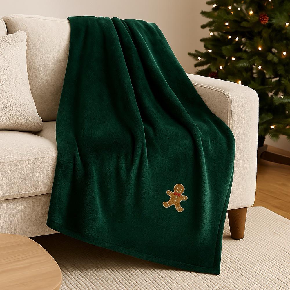 Плед-покрывало велсофт Печенье с рождественской вышивкой 170х210 см Изумруд (27083)