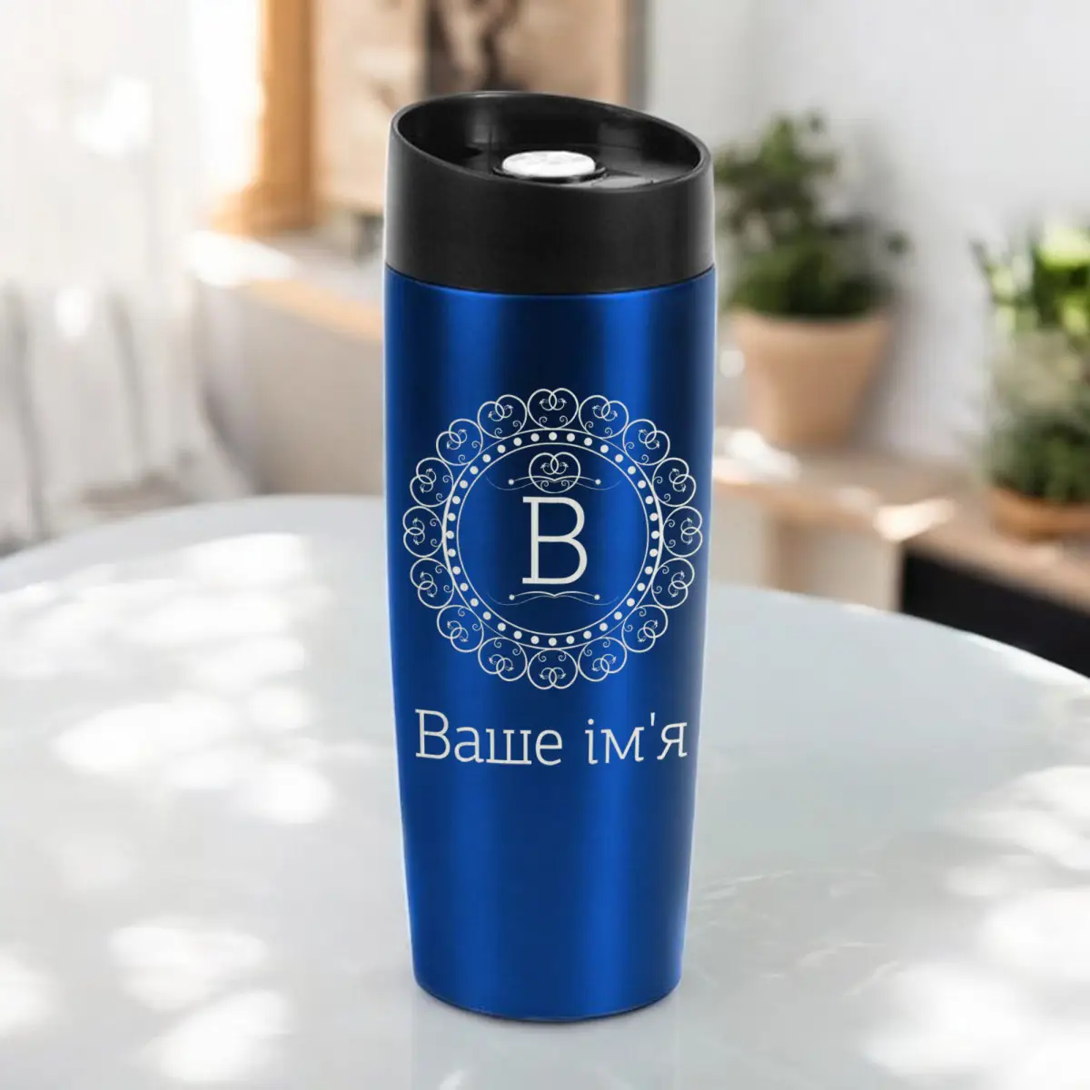 Термокружка Именная деревянная подарочная коробка 400 мл Синий (8-6-5014094)