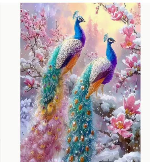 Набор для вышивания крестиком JOZYSH Райские павлины в цветах 14CT канва Аида с нанесенным рисунком 30x40 см (2887001030)