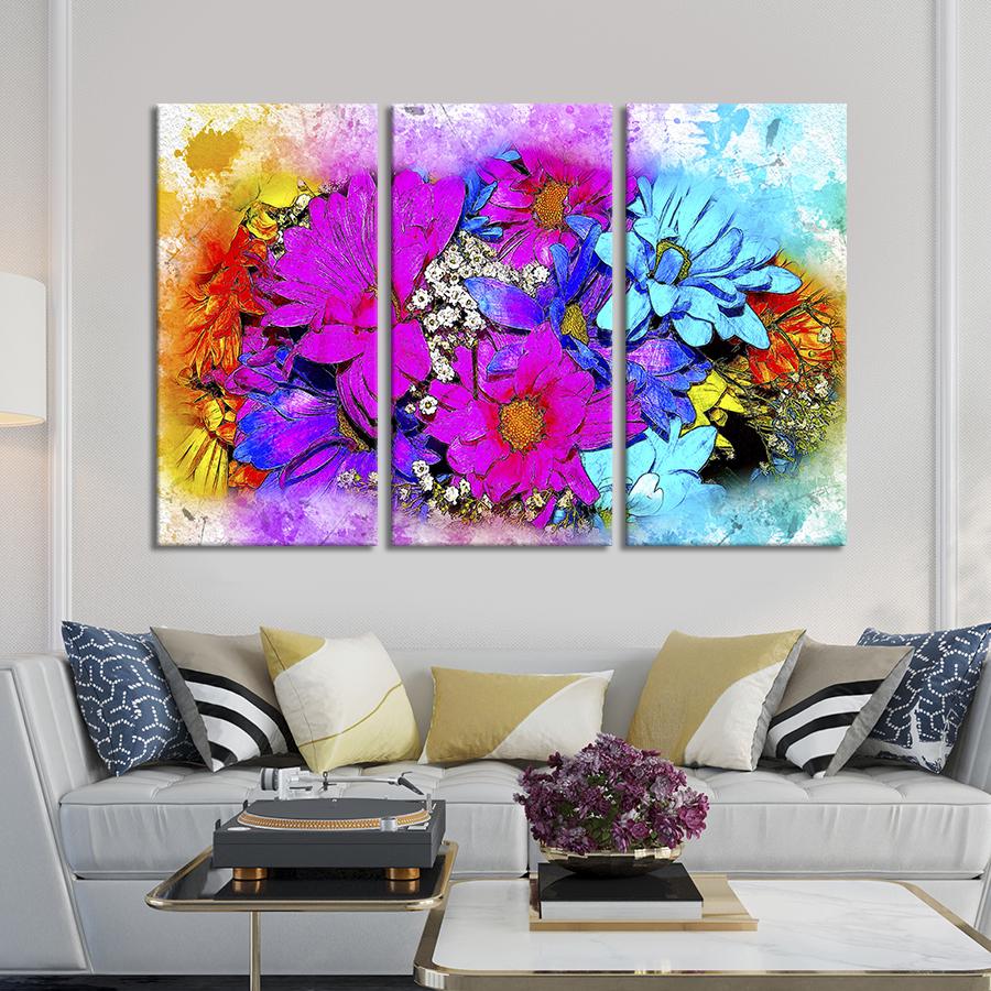 Картина на холсте триптих Красивые цветные хризантемы 156x100 см (865-31)