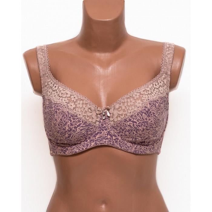 Бюстгальтер з кісточками Lanny Mode тонкий бавовняний 80G Капучино з бузковим (11848)