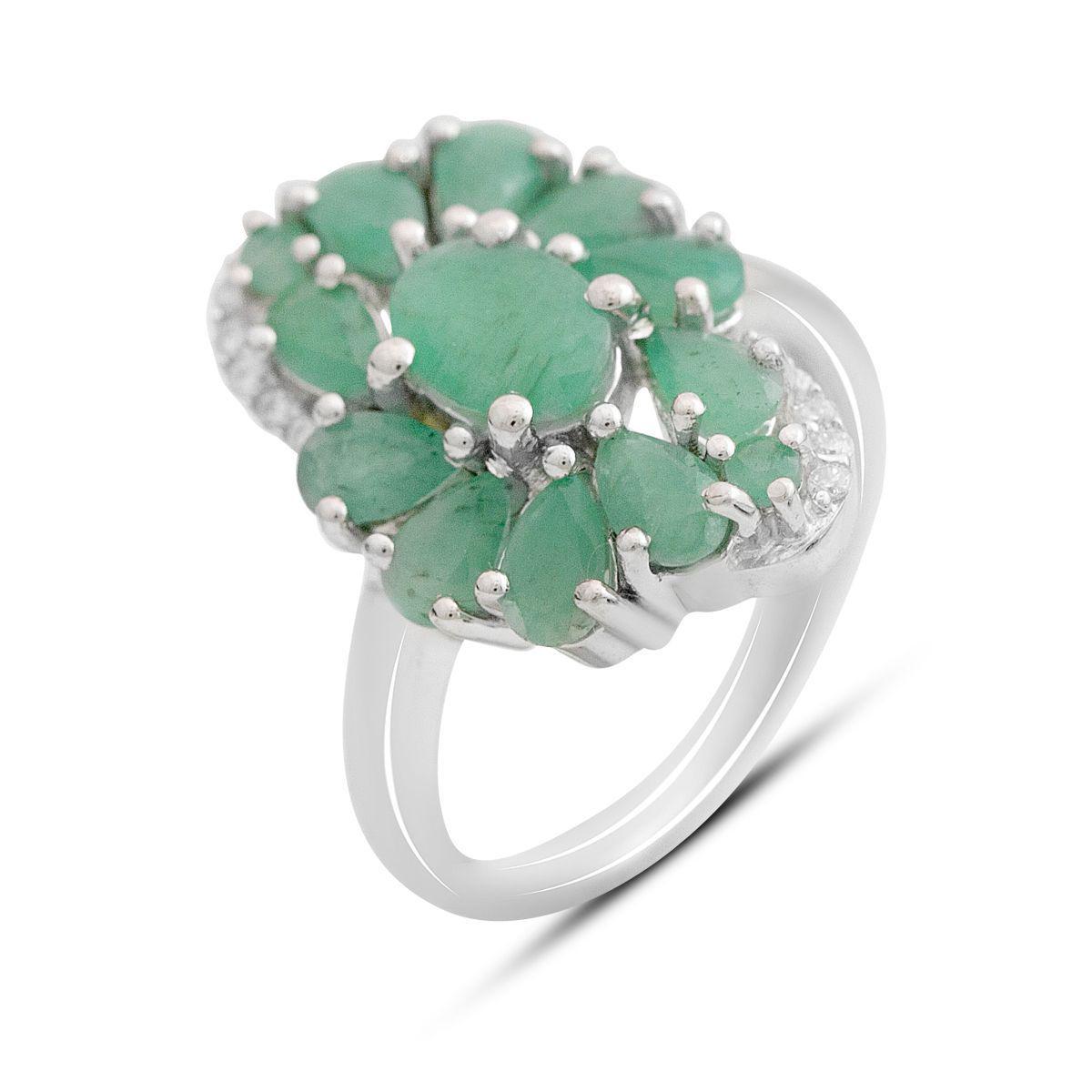 Кольцо серебряное Tiva с натуральным изумрудом и фианитами 3,05 ct 4,36 г р. 18 (2163640)