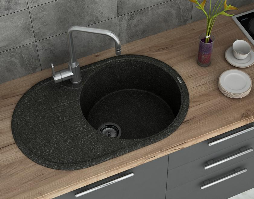 Мойка для кухни Diamant Ocean гранитная со смесителем и сифоном Черный (DM70309)