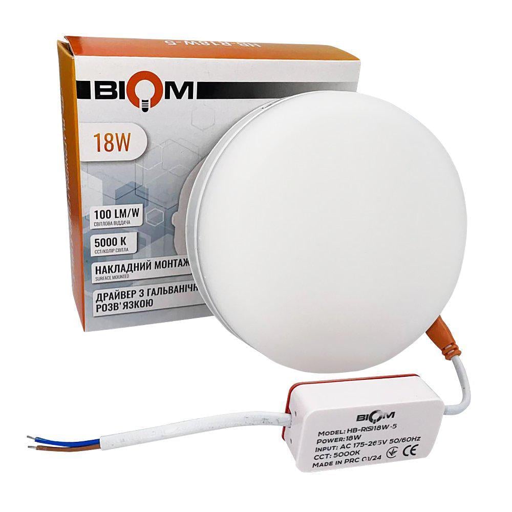 Светодиодный светильник Biom HB-R18W-5 накладной 18W 5000К круглый (2145083254) Светодиодный светильник Biom HB-R18W-5 накладной 18W 5000К круглый (2145083254)