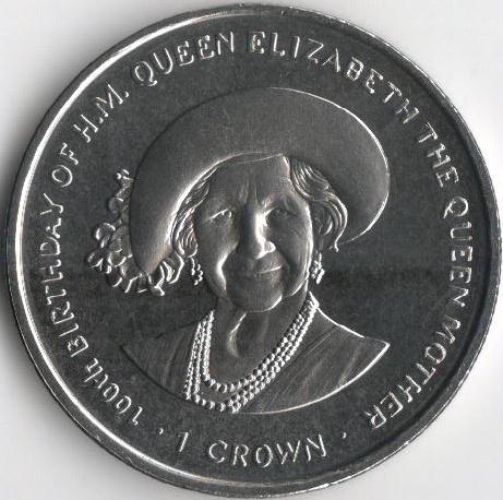 Коллекционная монета Остров Мэн 1 крона 2000 100 лет королеве-матери UNC (KM#1049)